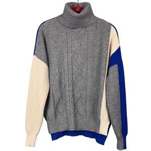 Vici Sweater Womens Colorblock Relaxed Fit Turtleneck Cable Knit Small Cozy Soft